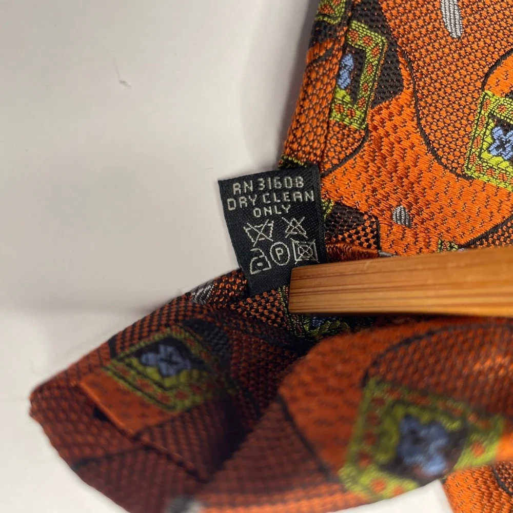 Jos. A. Bank Orange Silk Tie Made in‎ Italy Stitch Pattern Men's Tie Quirky Read